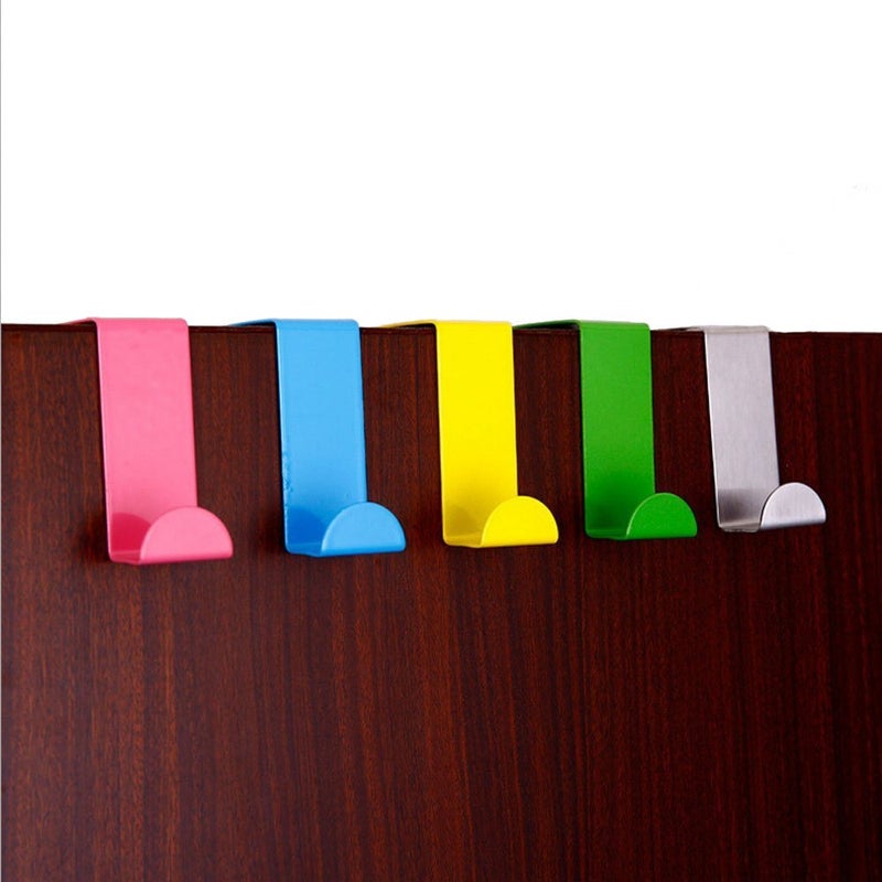 yueton Door Hooks, Stainless Steel Bathroom Kitchen Cabinet Reversible Over Door Hook Clothes Towels Swim Shirts Bag Hanger Holder,4 Pieces or 2 Pair Randomly Color Sent Fit 3/4" or 1-1/2" Thickness - Image 1